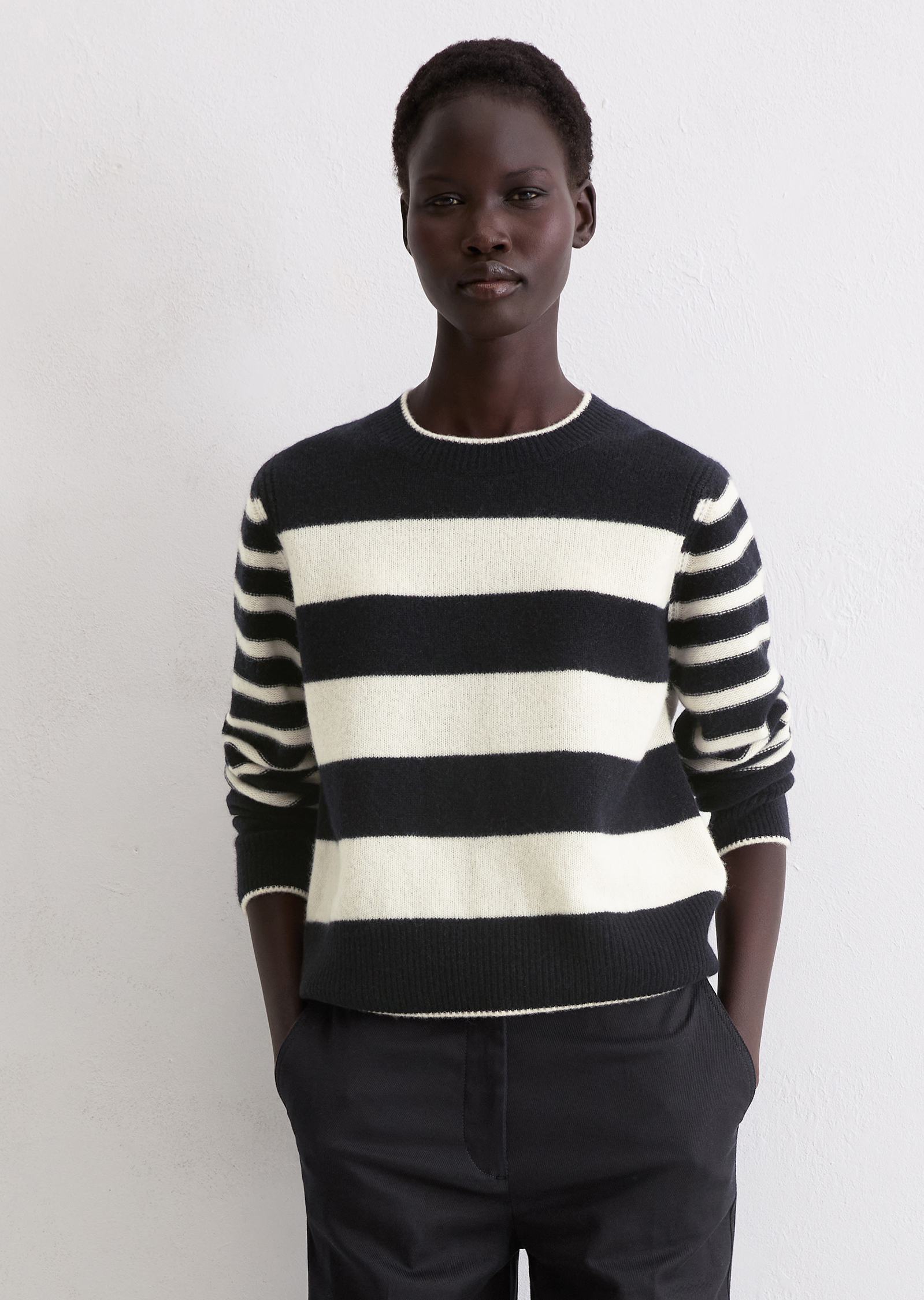 Pull à rayures regular en laine d'agneau moelleuse, MARC O'POLO