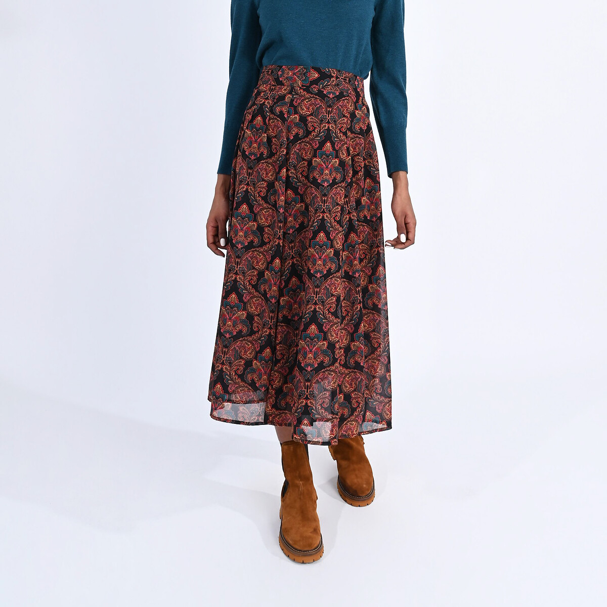 Printed Midi Skirt with Side Zip