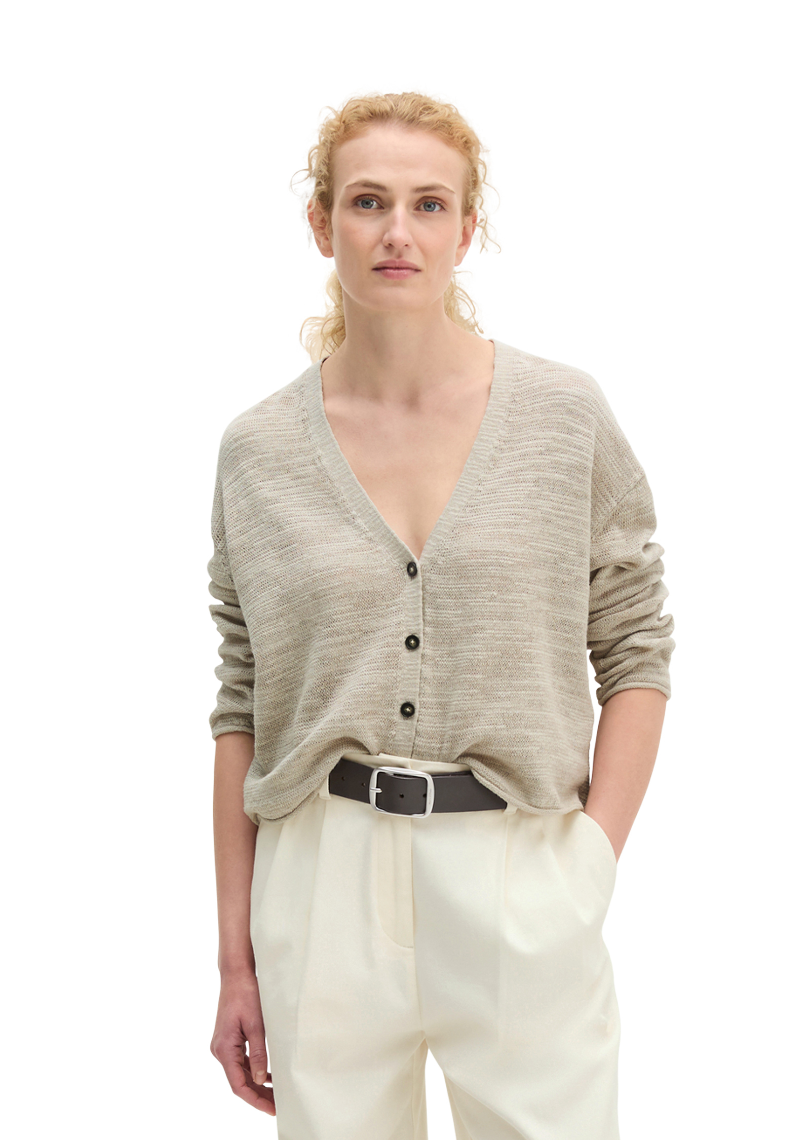 Slub-Cardigan loose en mélange de lin et de coton, MARC O'POLO
