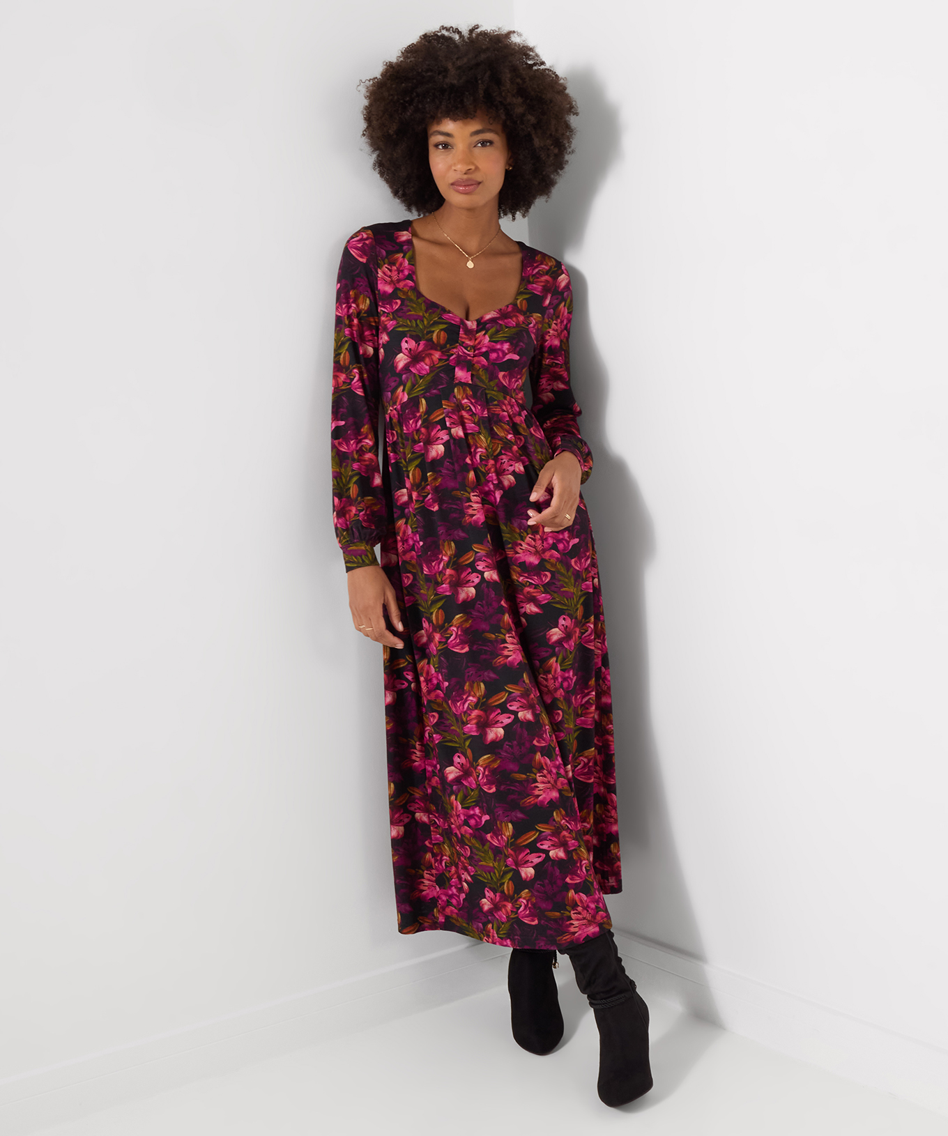 Robe Mi-Longue en Jersey à Manches Longues Imprimé Lys, JOE BROWNS