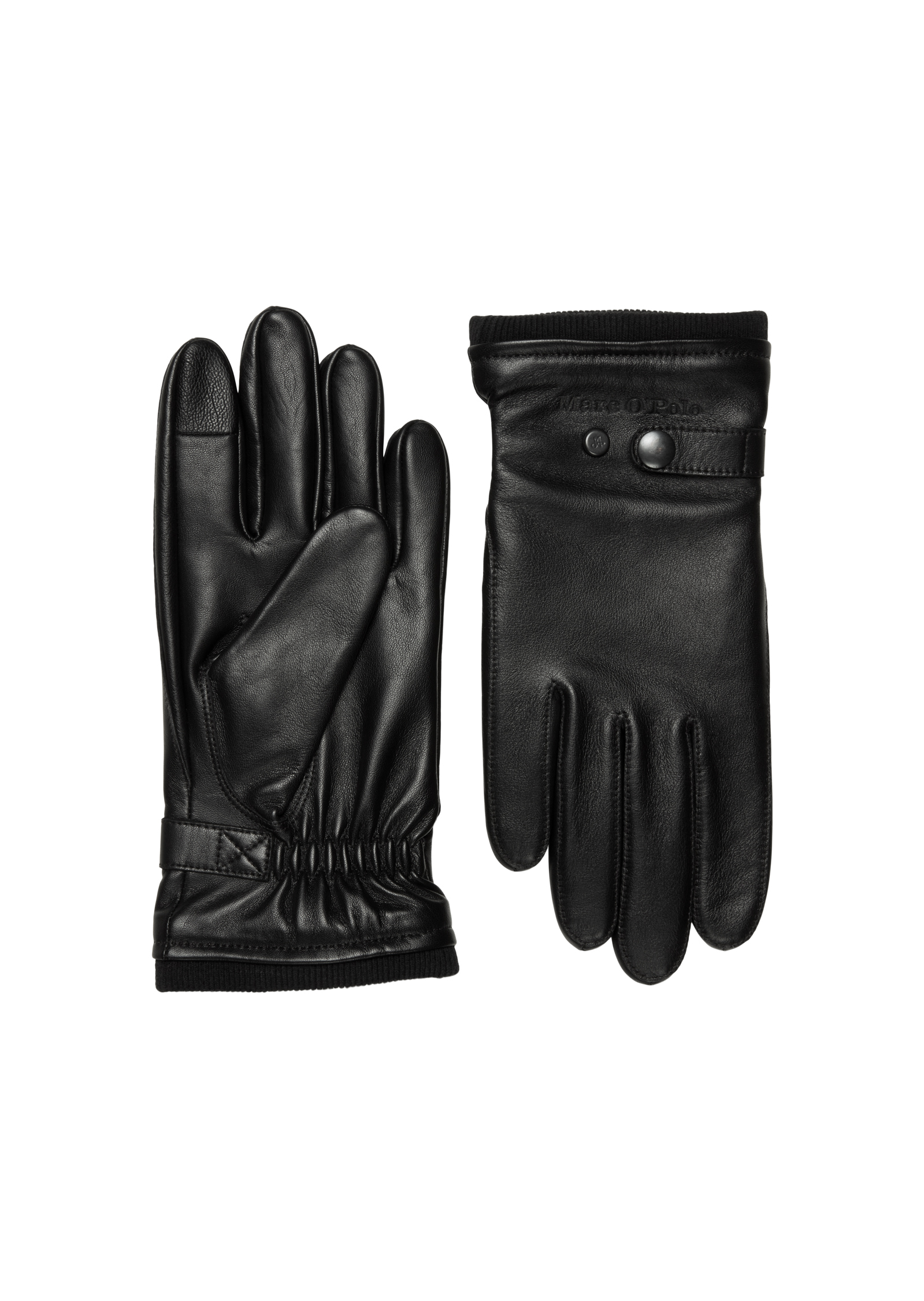 gants en cuir avec des bords-côtes en tissu, MARC O'POLO
