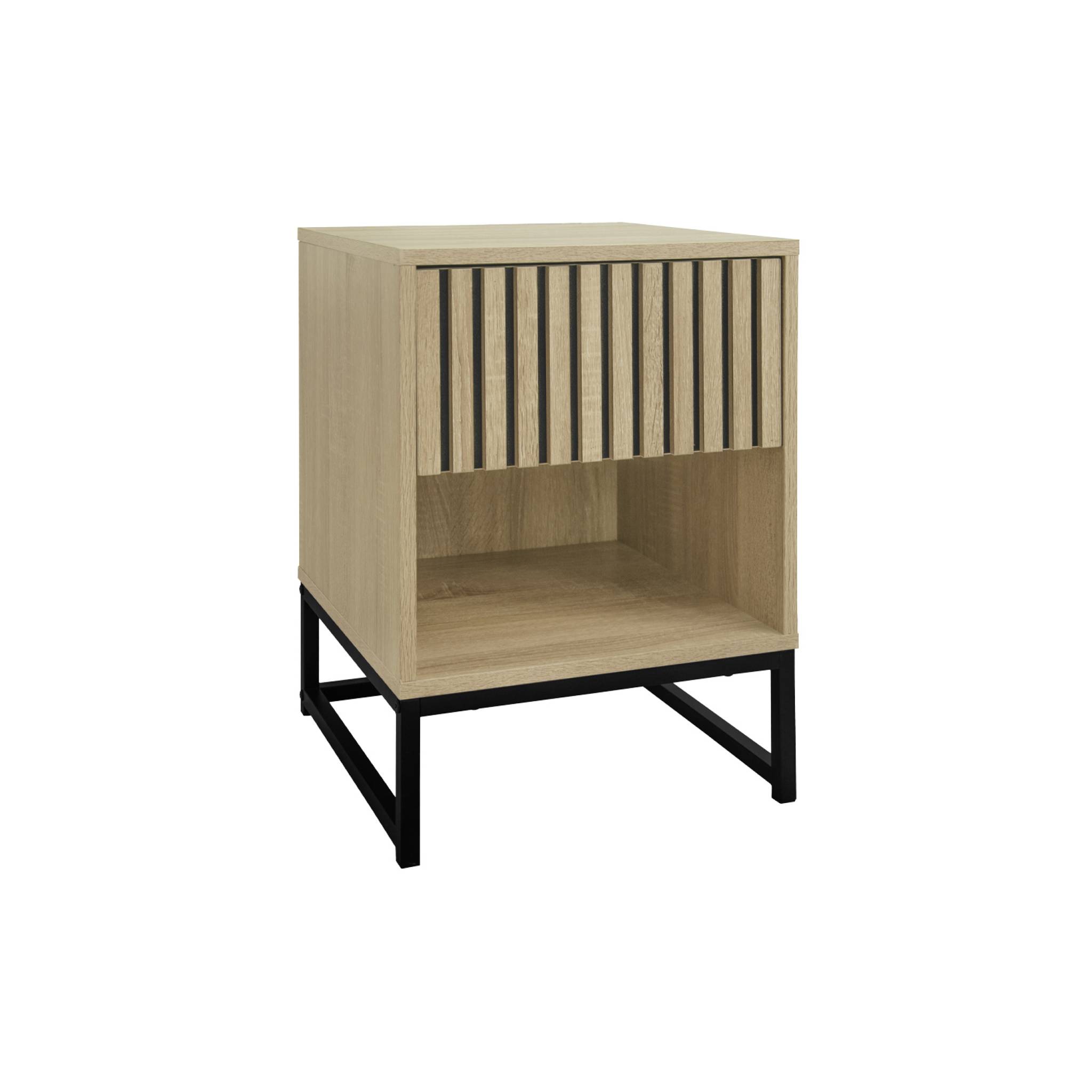Table de chevet contemporaine décor bois rainuré 1 tiroir LISBONNE, SWEEEK