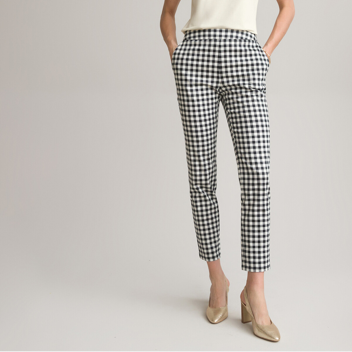 Women Navy Flannel Check Tapered Pants