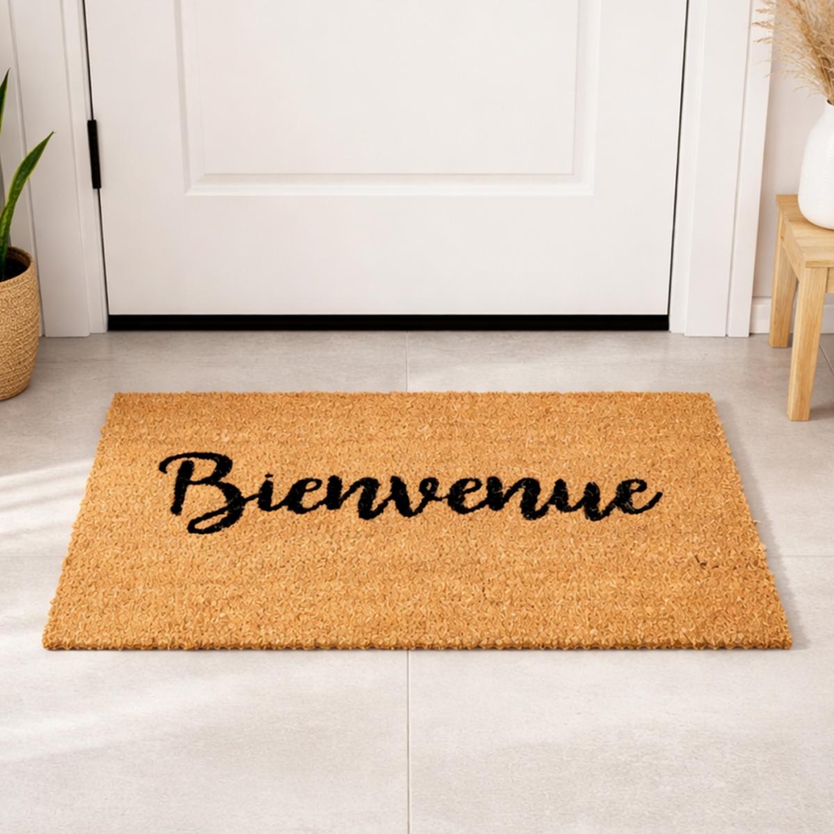 Paillasson motif texte en relief, naturel et robuste, BIENVENUE, UN AMOUR DE TAPIS