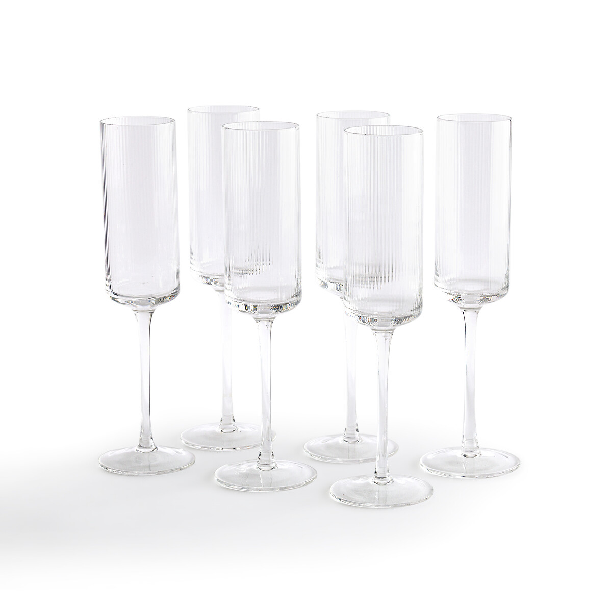 Set Of 6 Stria Ribbed Glass Champagne Flutes