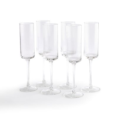 Set van 6 champagneglazen in geribbeld glas, Stria LA REDOUTE INTERIEURS
