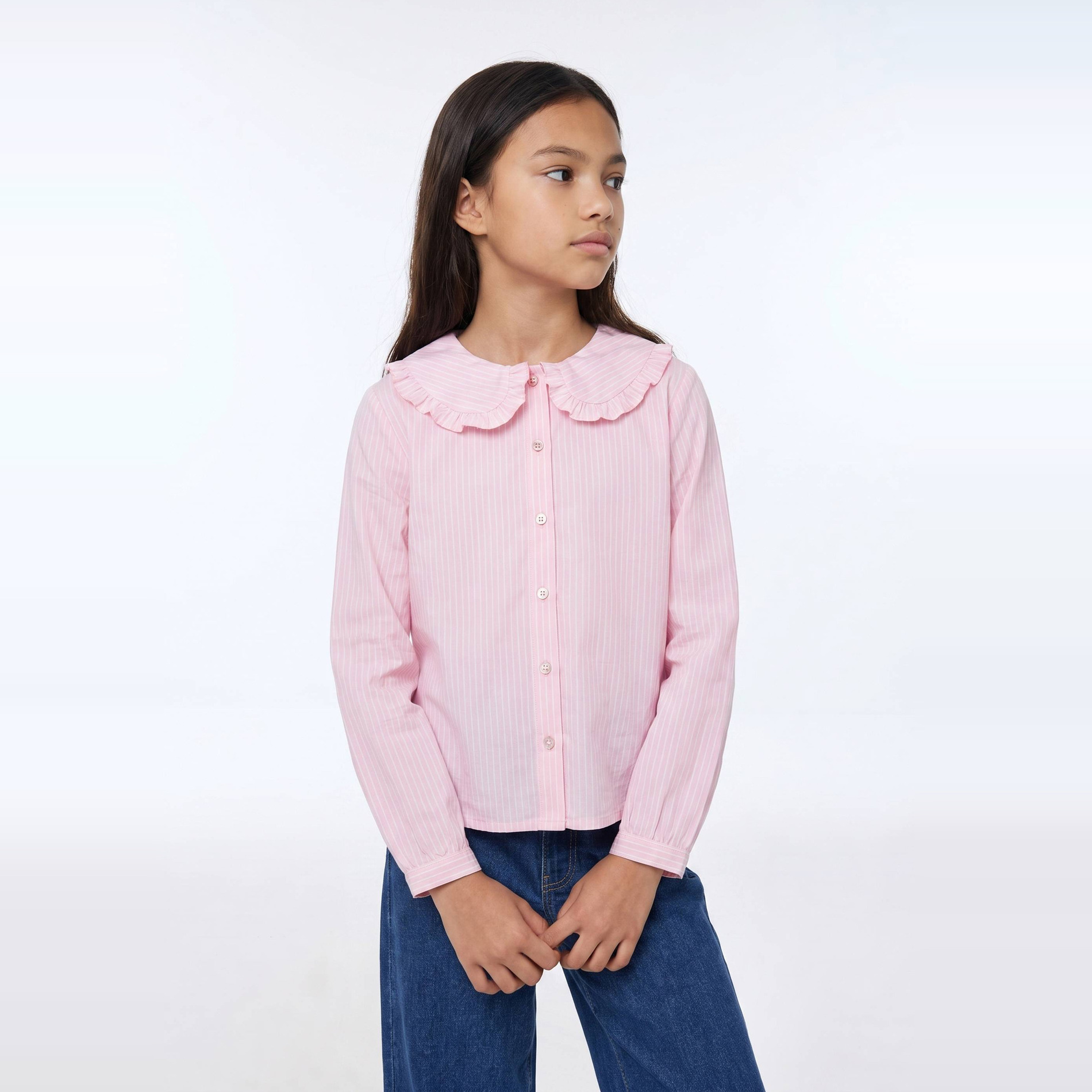 Blouse col claudine rayée en coton, MONOPRIX