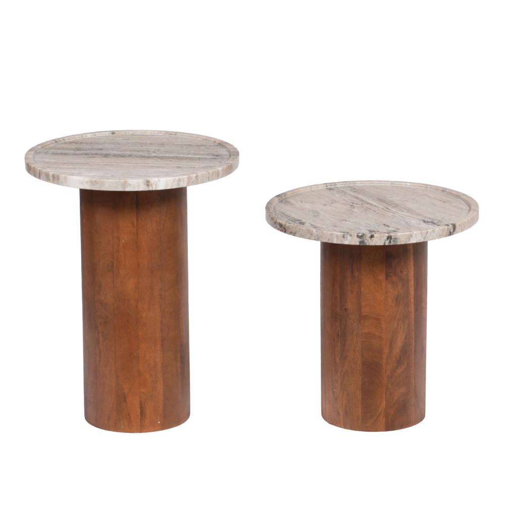 Lot de 2 tables d'appoint effet pierre Ø40 cm, AMADEUS