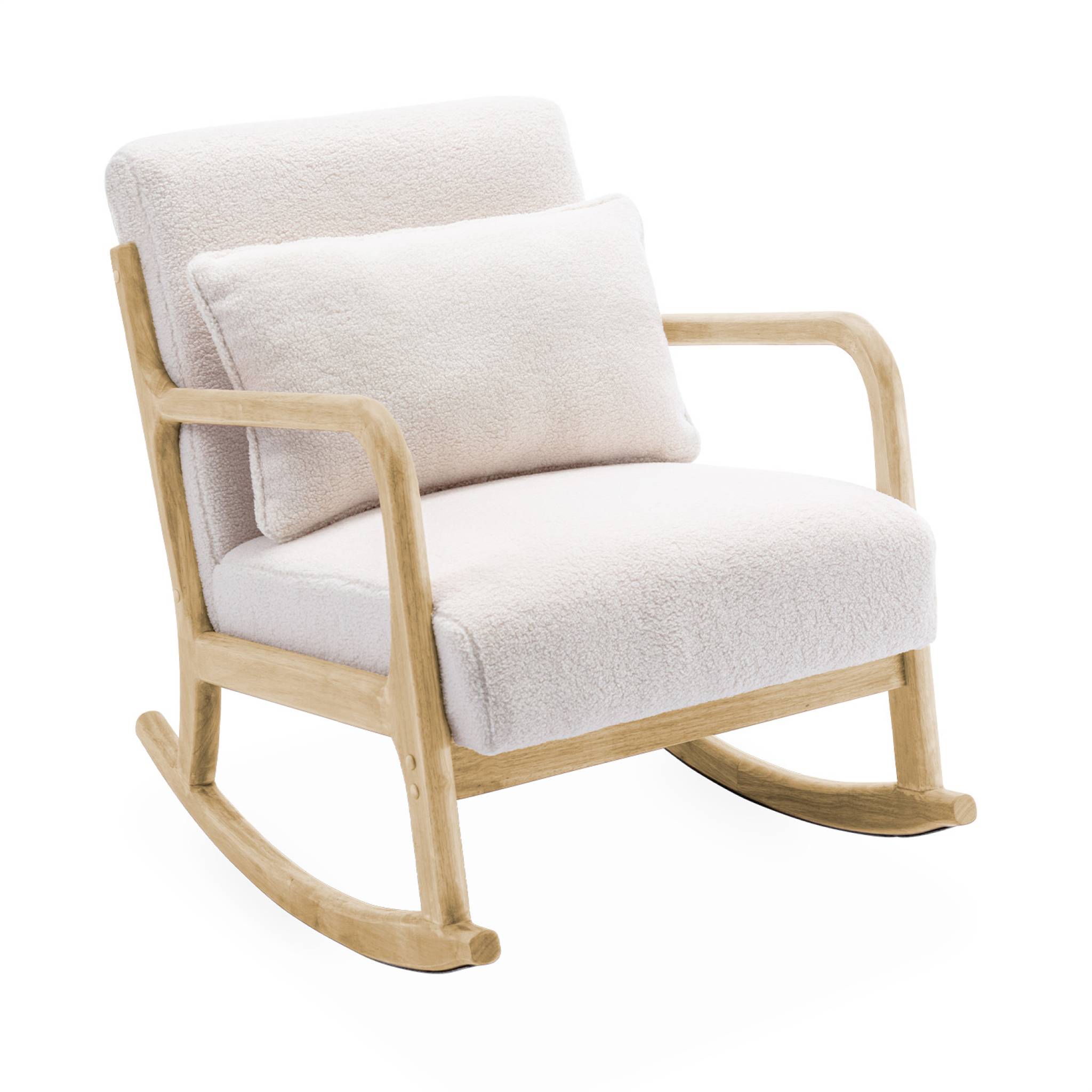 Rocking chair scandinave bois d'hévéa et bouclette LORENS, SWEEEK