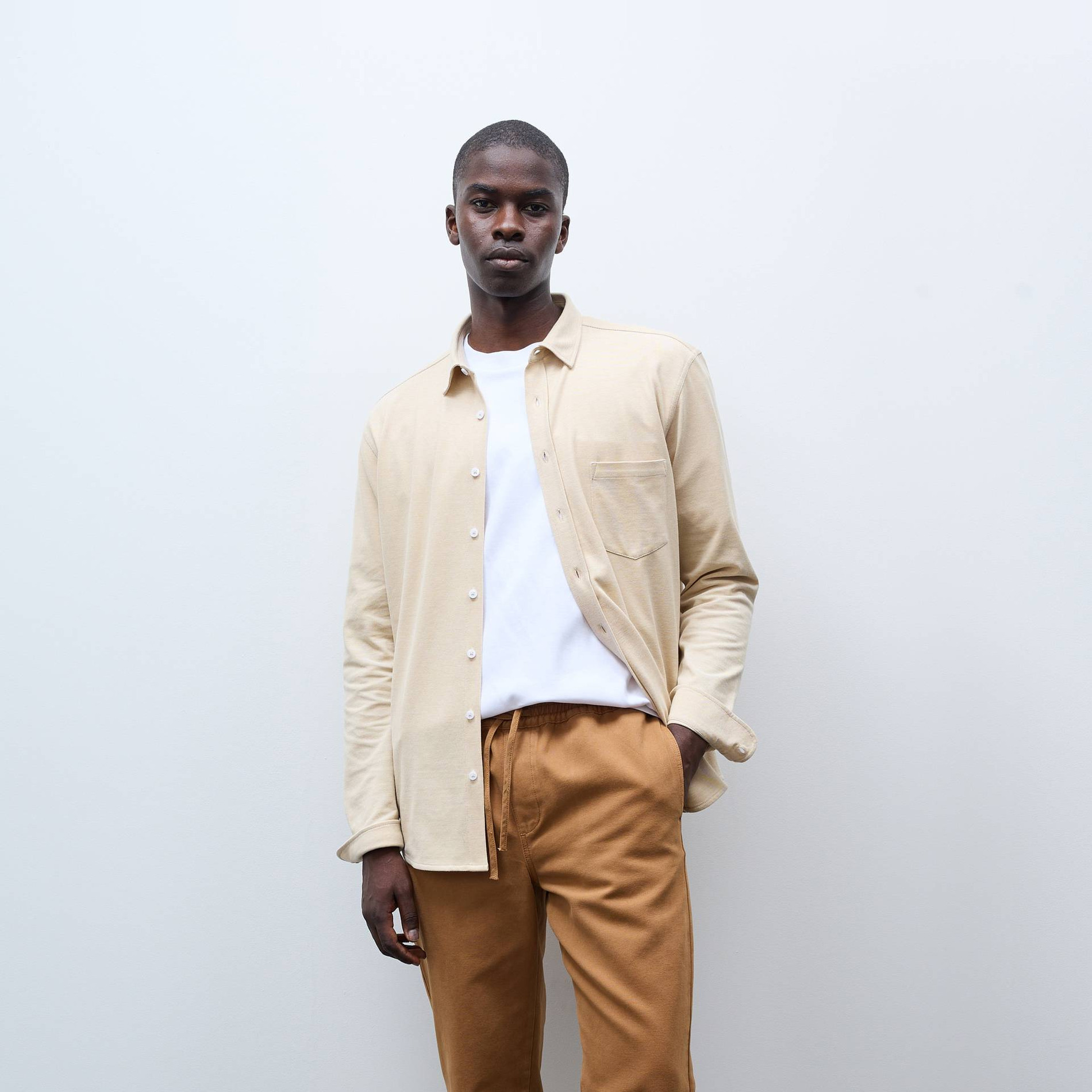 Pantalon élastiqué en coton, MONOPRIX