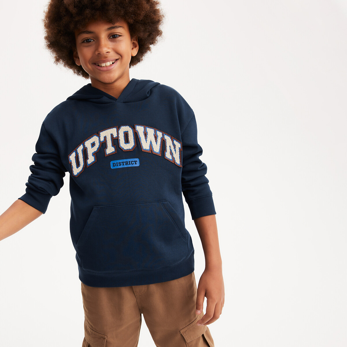 Hoodie in molton, borduursel in bouclette