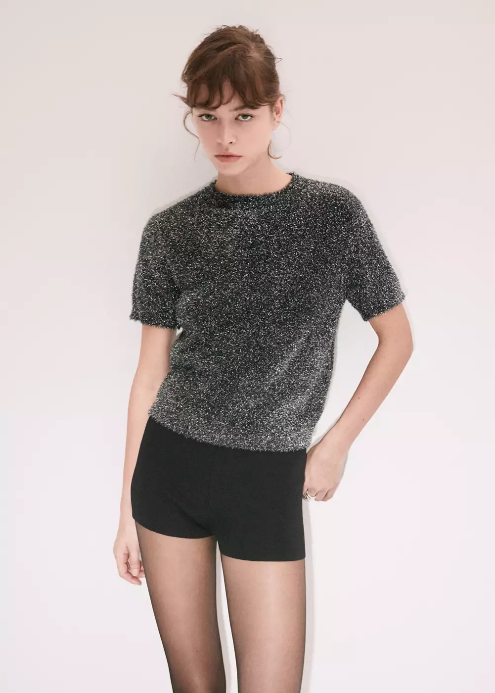 Pull en fil textile à manches courtes, MANGO