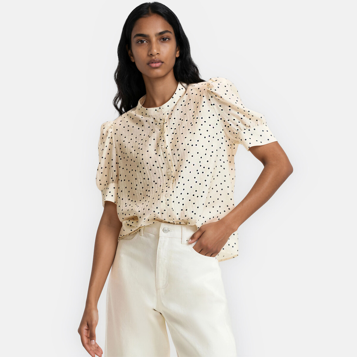 Blouse col rond manches courtes à pois, LA REDOUTE COLLECTIONS