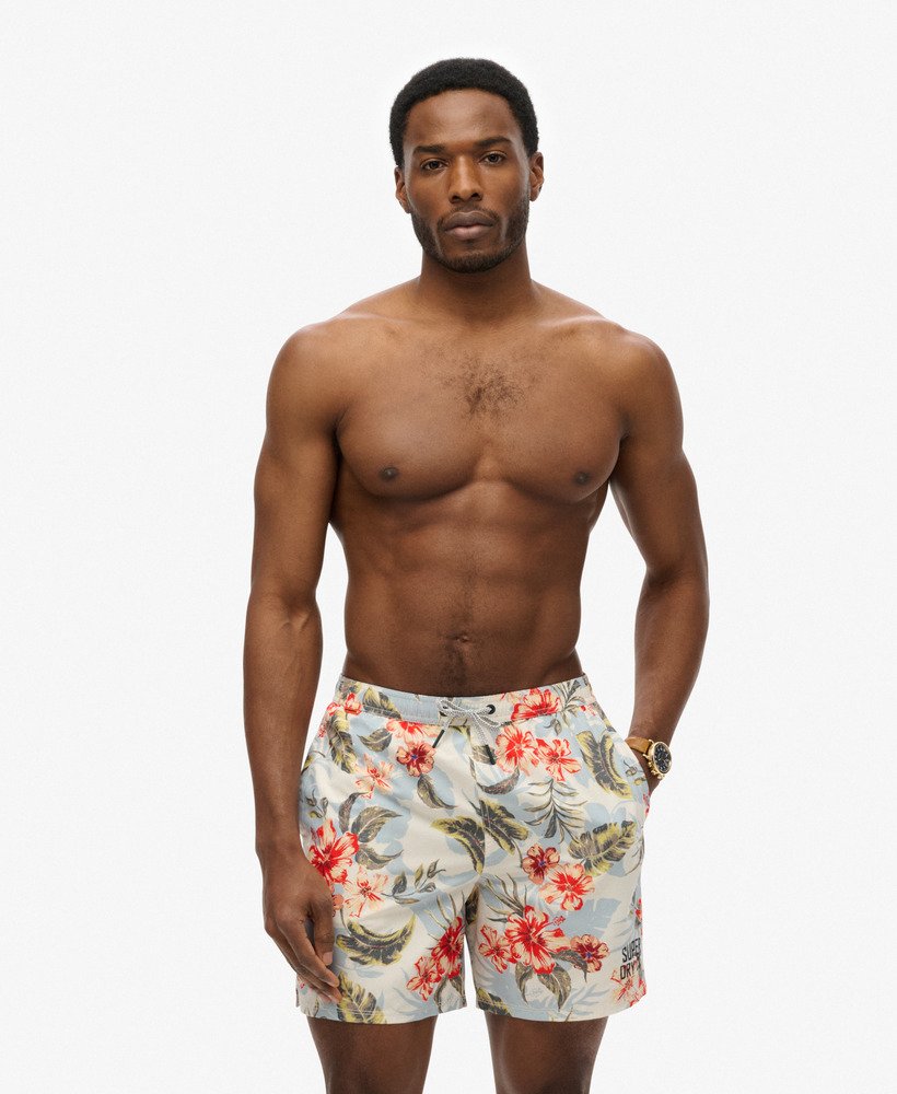 Short de bain à imprimé hawaïen longueur 43 cm, SUPERDRY