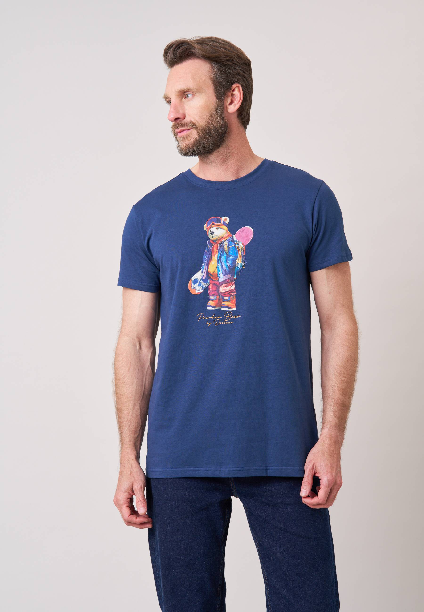 T-shirt confort homme en 100% coton imprimé ourson snowboard SNOWBEAR, DEELUXE