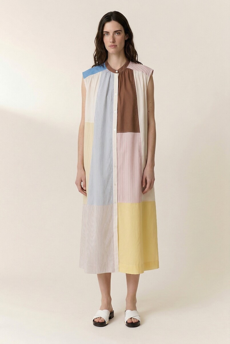 Robe longue chemise patchwork sans manches, RICHIE, LEON & HARPER