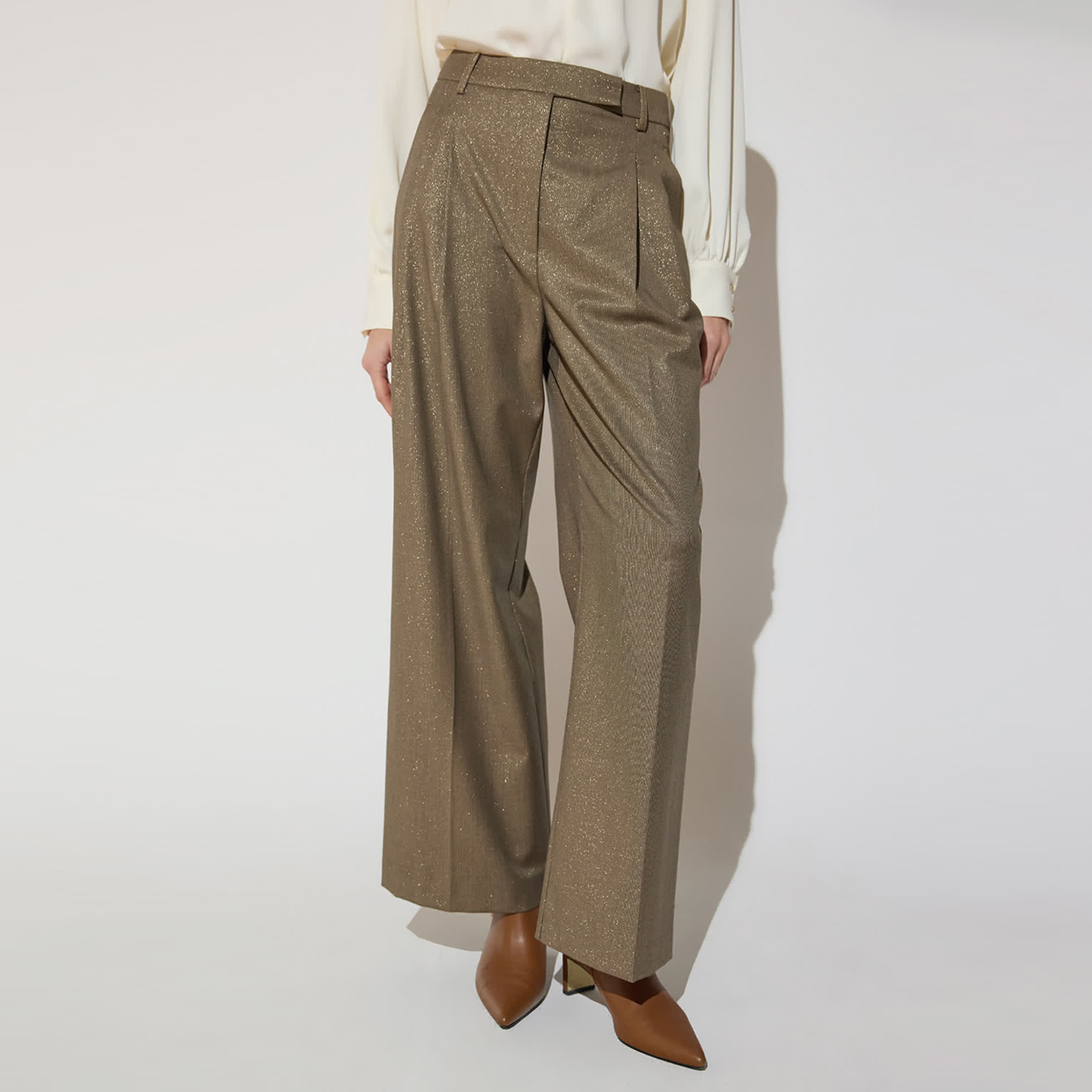 Pantalon palazzo à plis pied-de-poule métallisé, LOLA CASADEMUNT