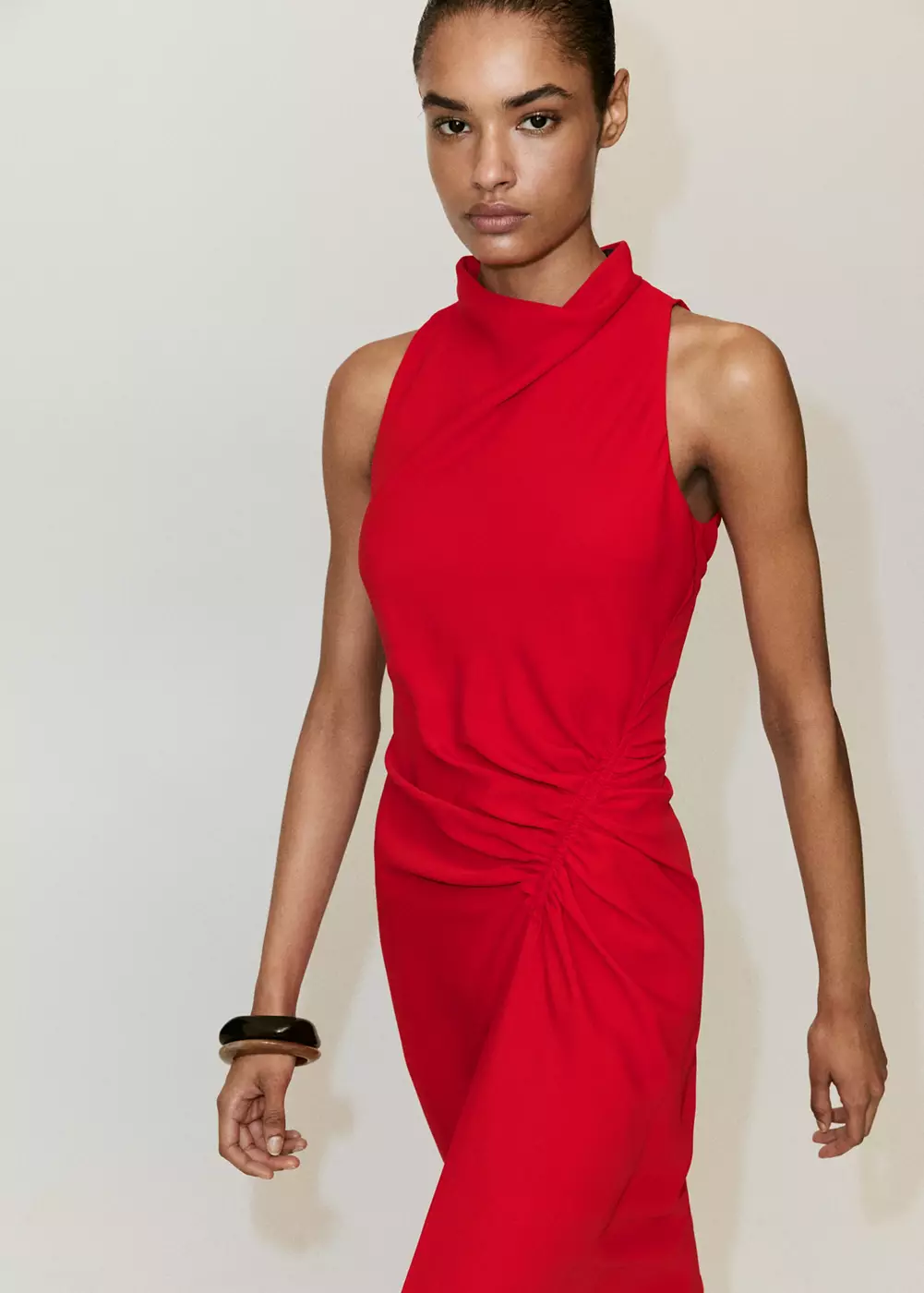 Robe froncée avec col drapé, MANGO