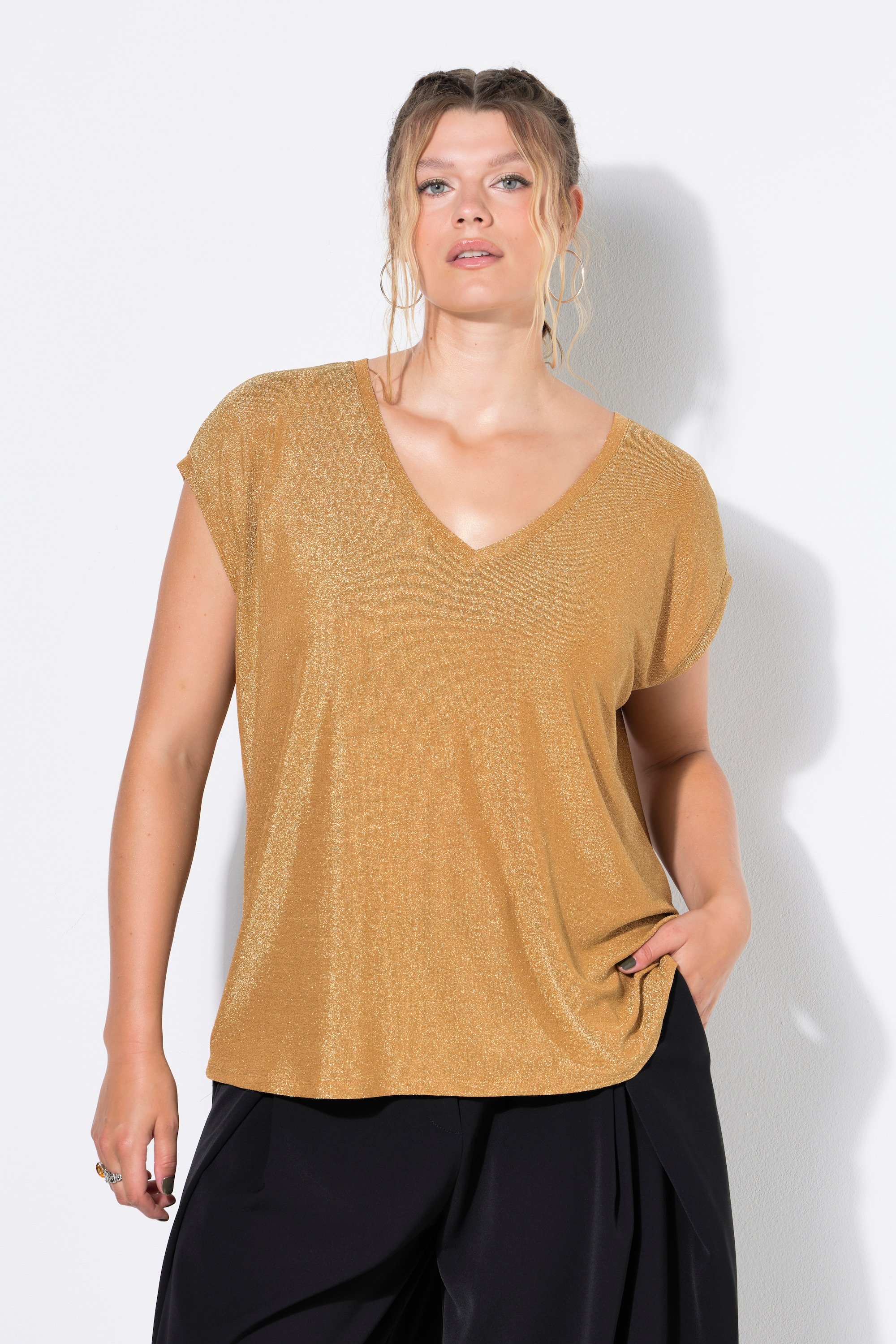 Haut en jersey scintillant, décolleté en V, STUDIO UNTOLD