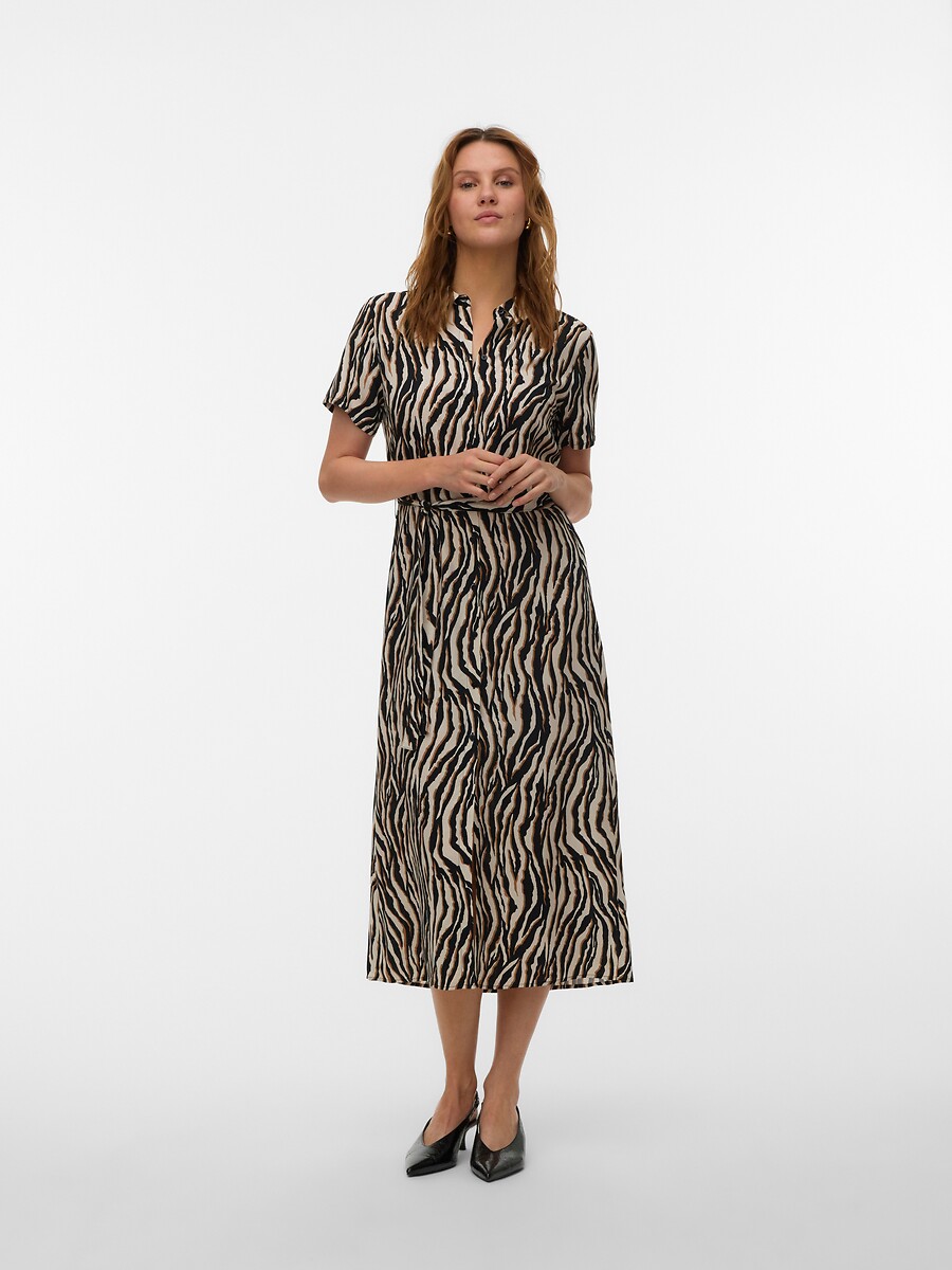 Bedrukte jurk met korte mouwen en riem, VERO MODA