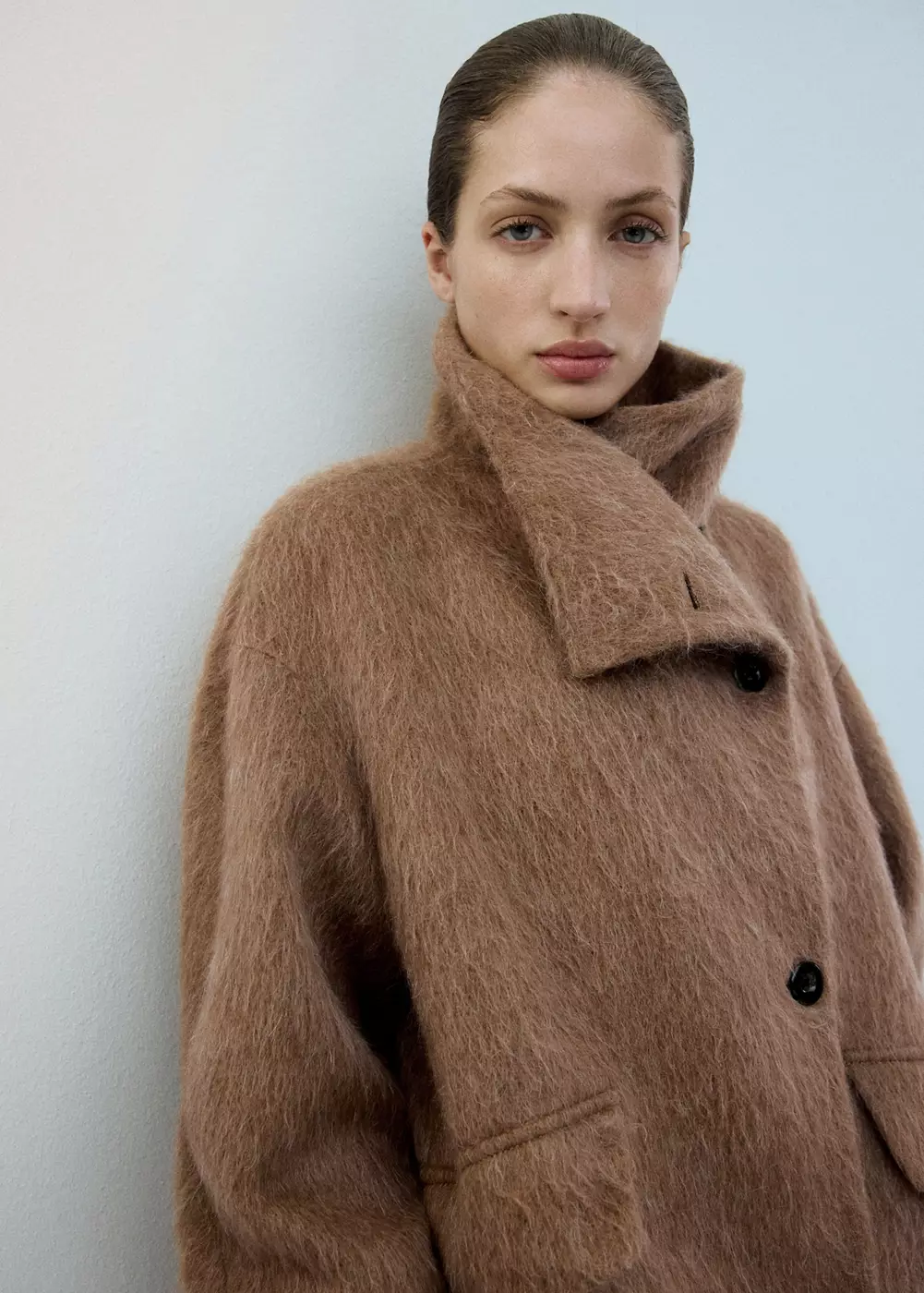 Manteau laine mélangée col cheminée, MANGO