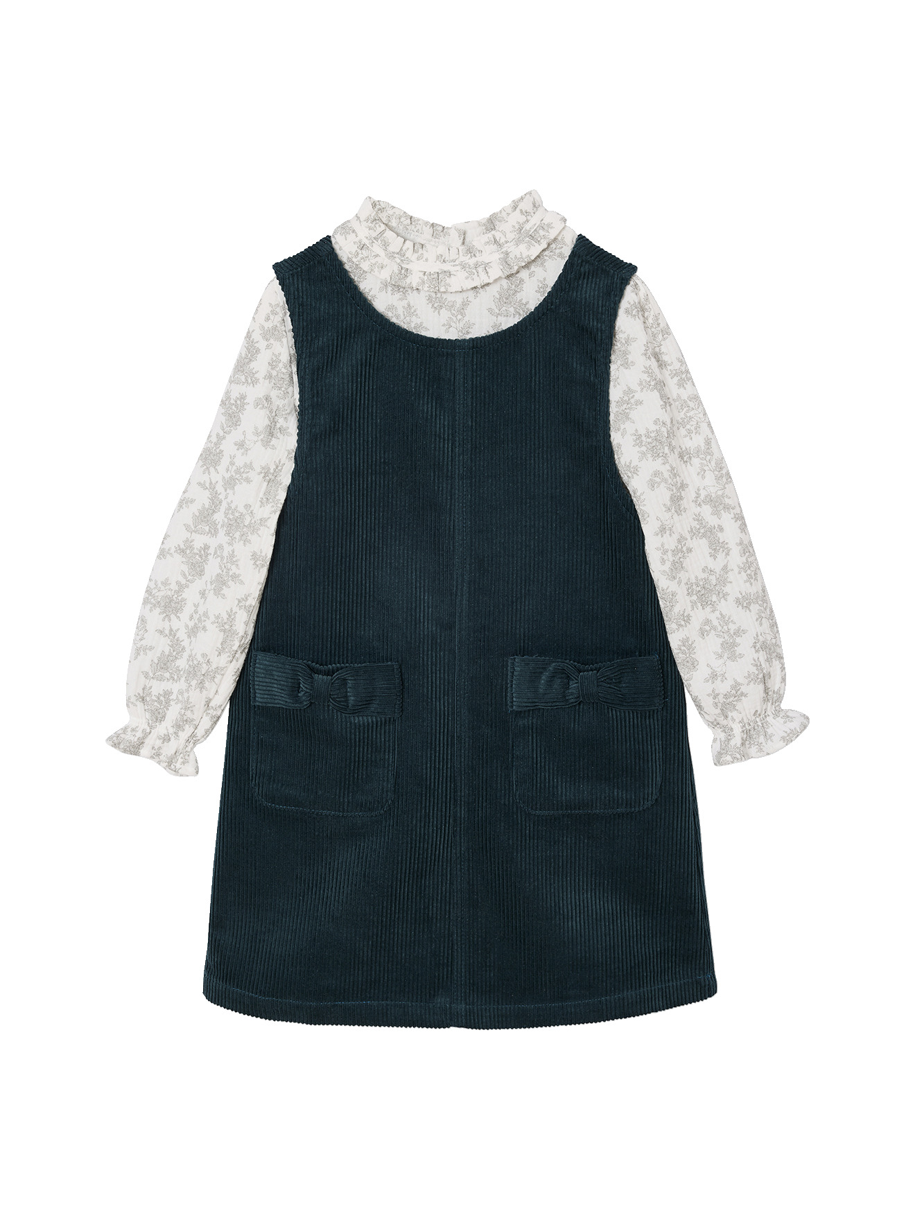 Ensemble robe chasuble en velours et blouse gaze coton, VERTBAUDET