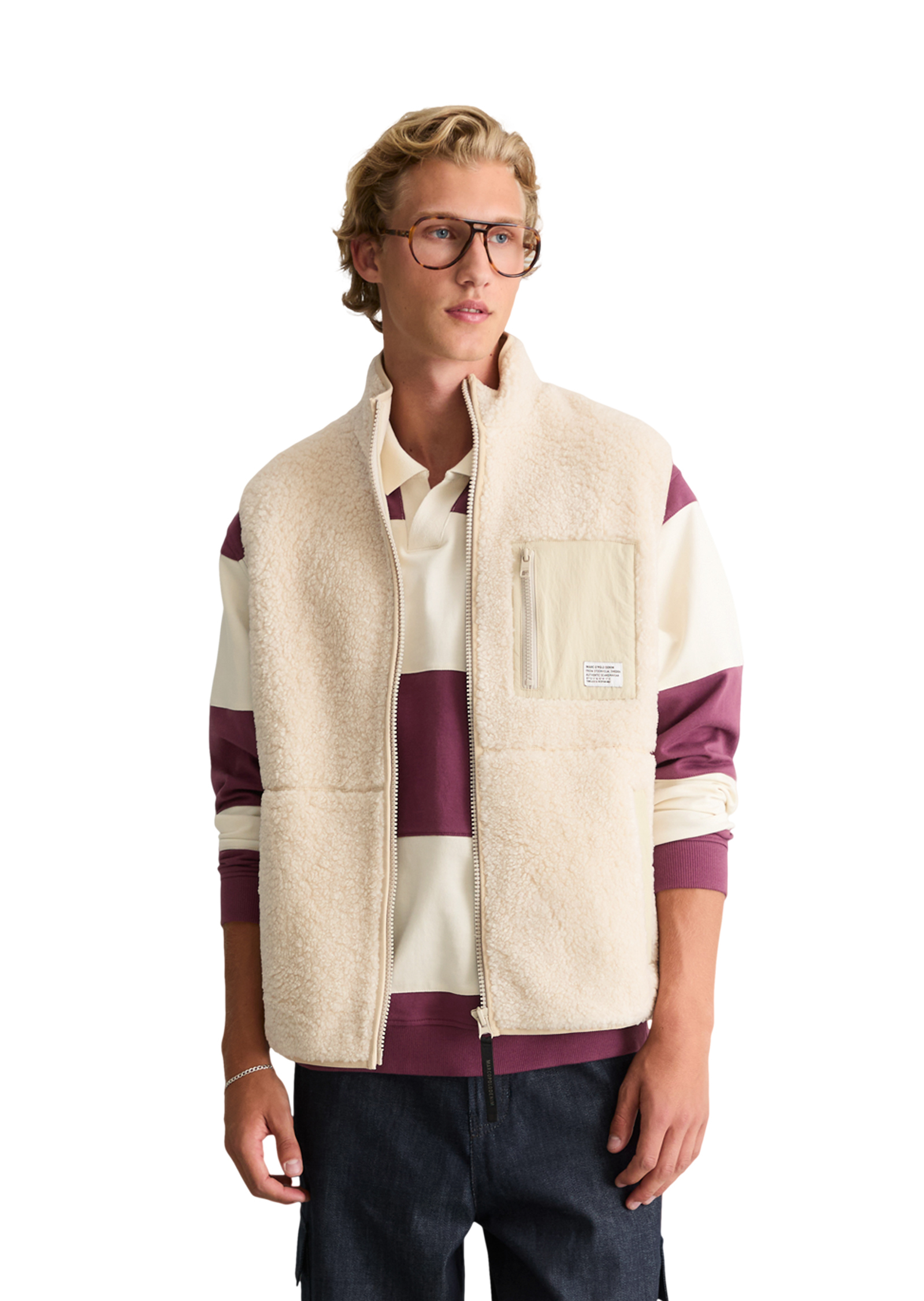 Gilet en peluche, coupe standard avec poche poitrine en nylon, MARC O’POLO DENIM
