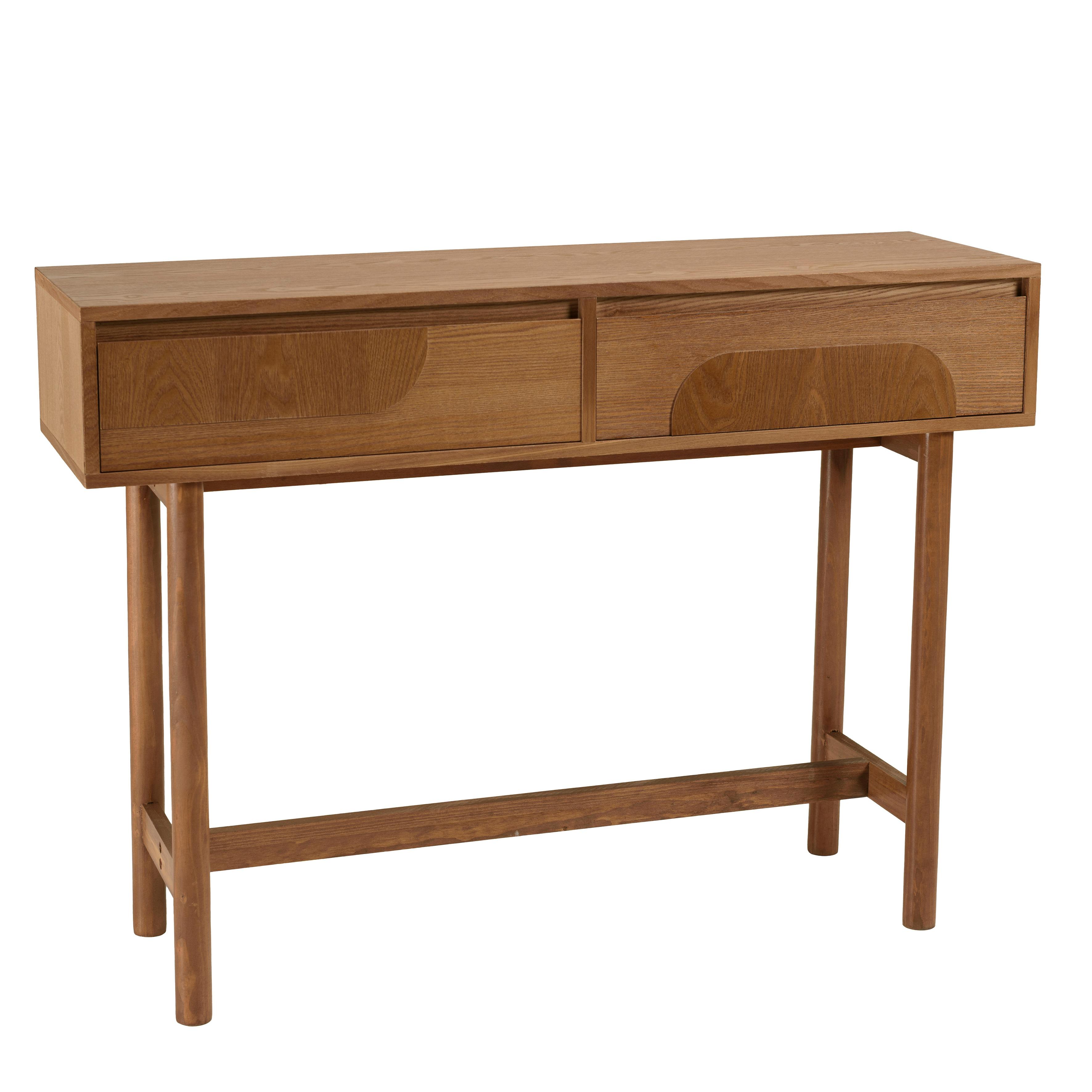 Console couleur naturelle 2 tiroirs décor motif arrondi CORIA, PIER IMPORT