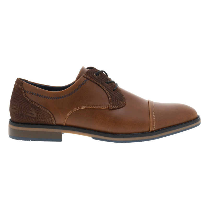 Derbies cognac à talon plat avec un logo embossé sur la languette, BULLBOXER
