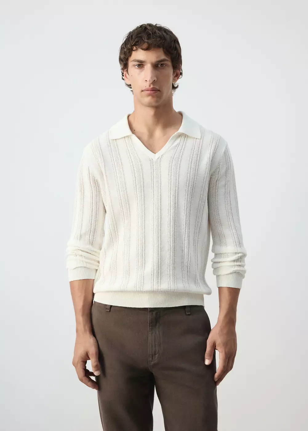 Pull en coton mélangé en maille ajourée, MANGO MAN