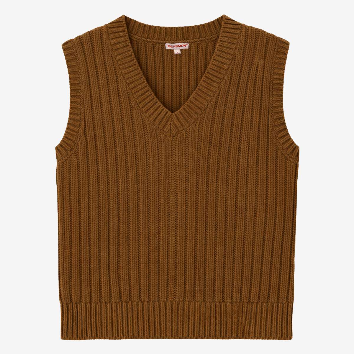 Pull sans manches col V en coton PLATON, BENSIMON