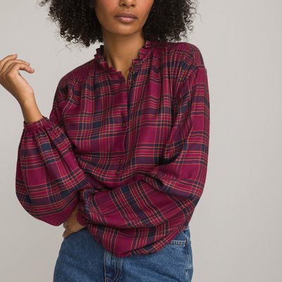 Checked Oversize Shirt with Ruffled Mandarin Collar LA REDOUTE COLLECTIONS