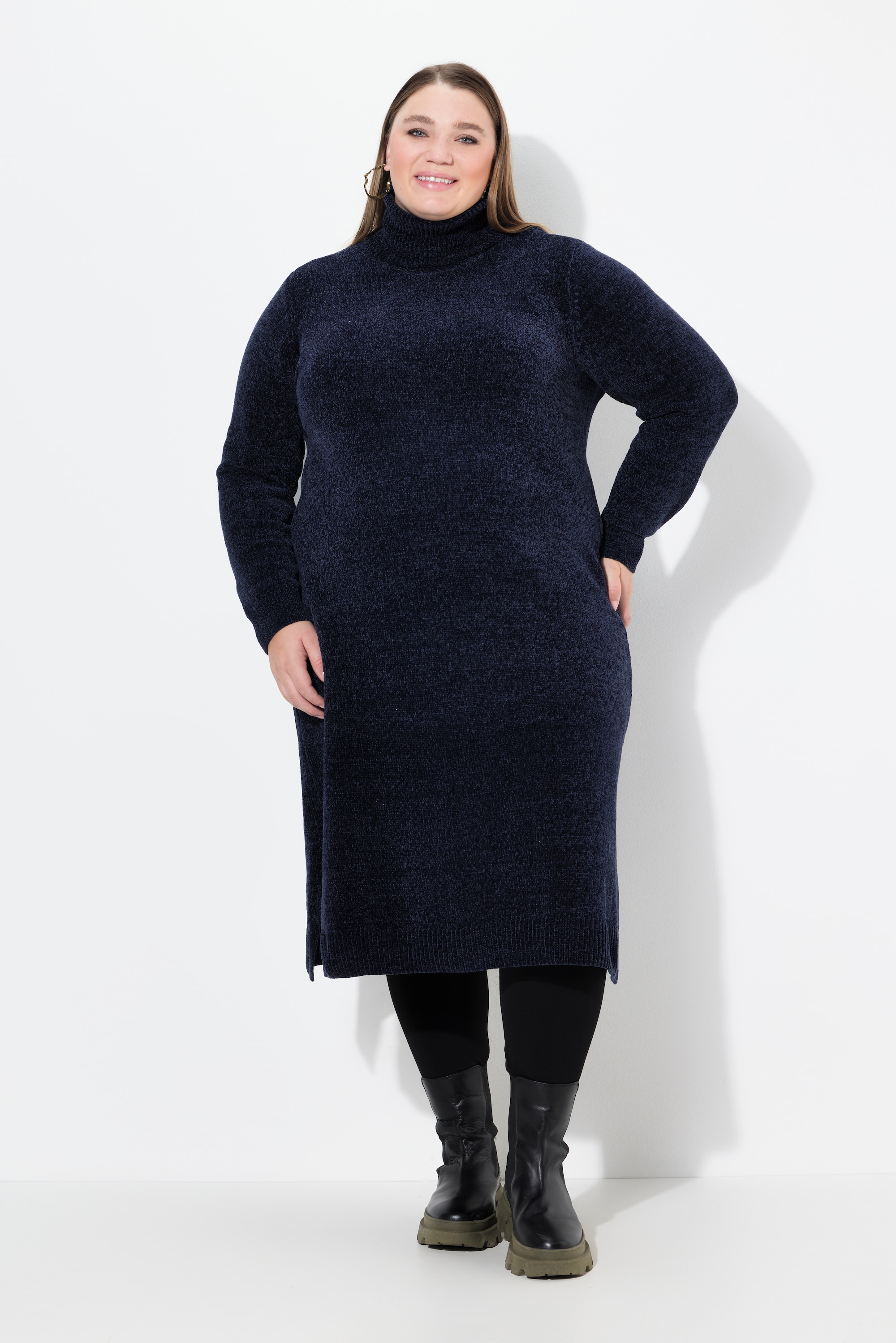 Robe en maille chenille texturée, col roulé, ULLA POPKEN