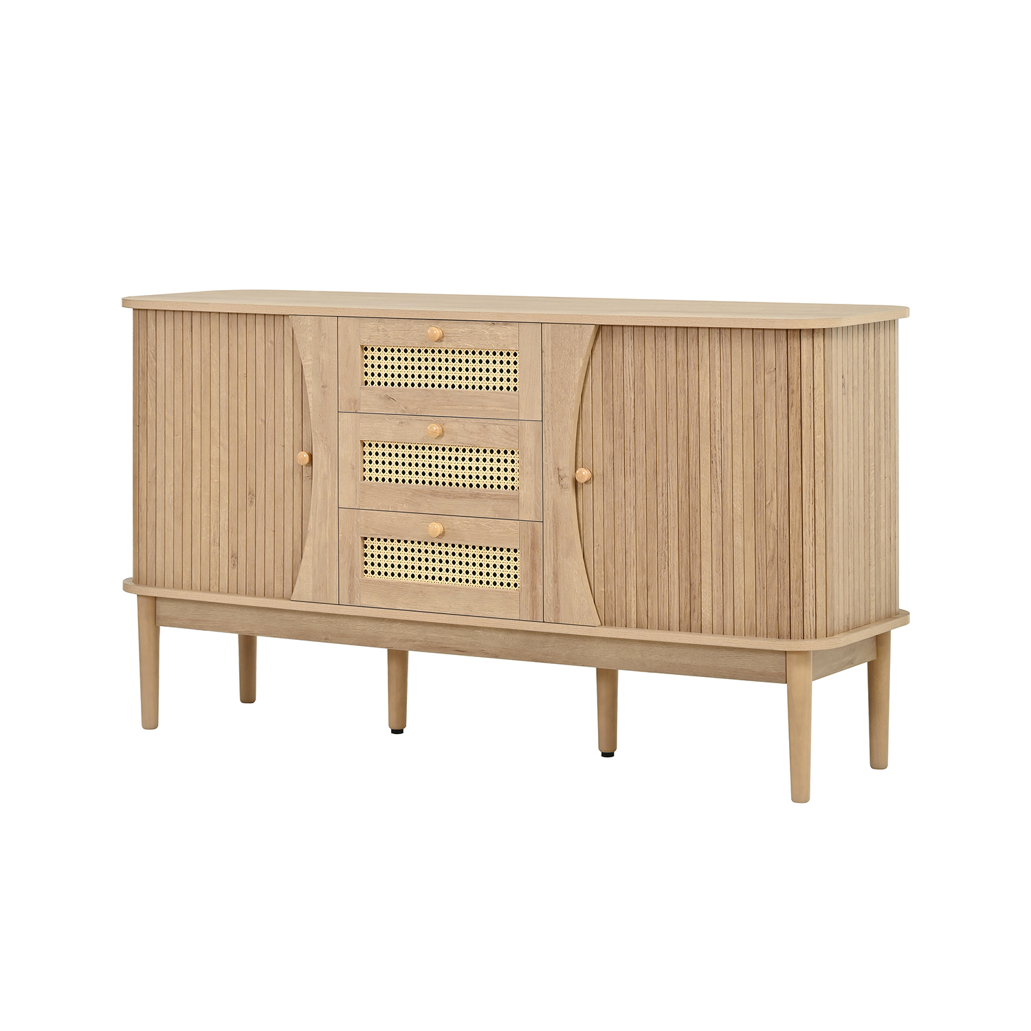 Armoire de rangement avec 2 portes 4 couches et 3 tiroirs ovale style scandinave, KIMIA Armoire, MEUBLES COSY