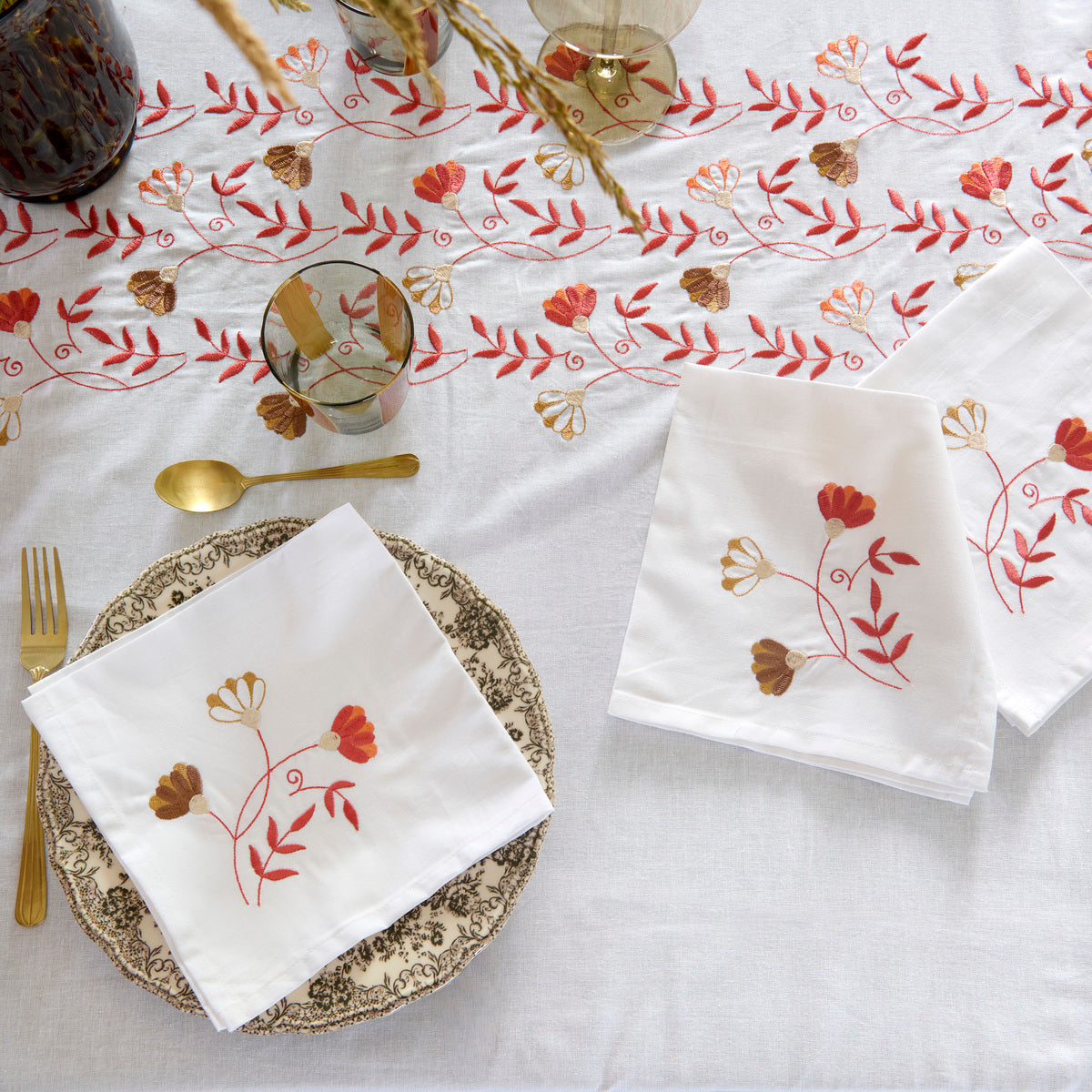 Lot de 2 serviettes de table Floressa - Coton lavé brodé, TRADITION DES VOSGES