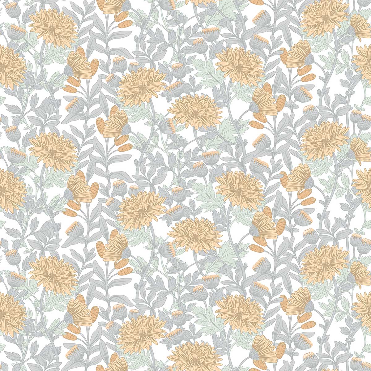 Papier peint chrysanthèmes jaune doux, HEXOA