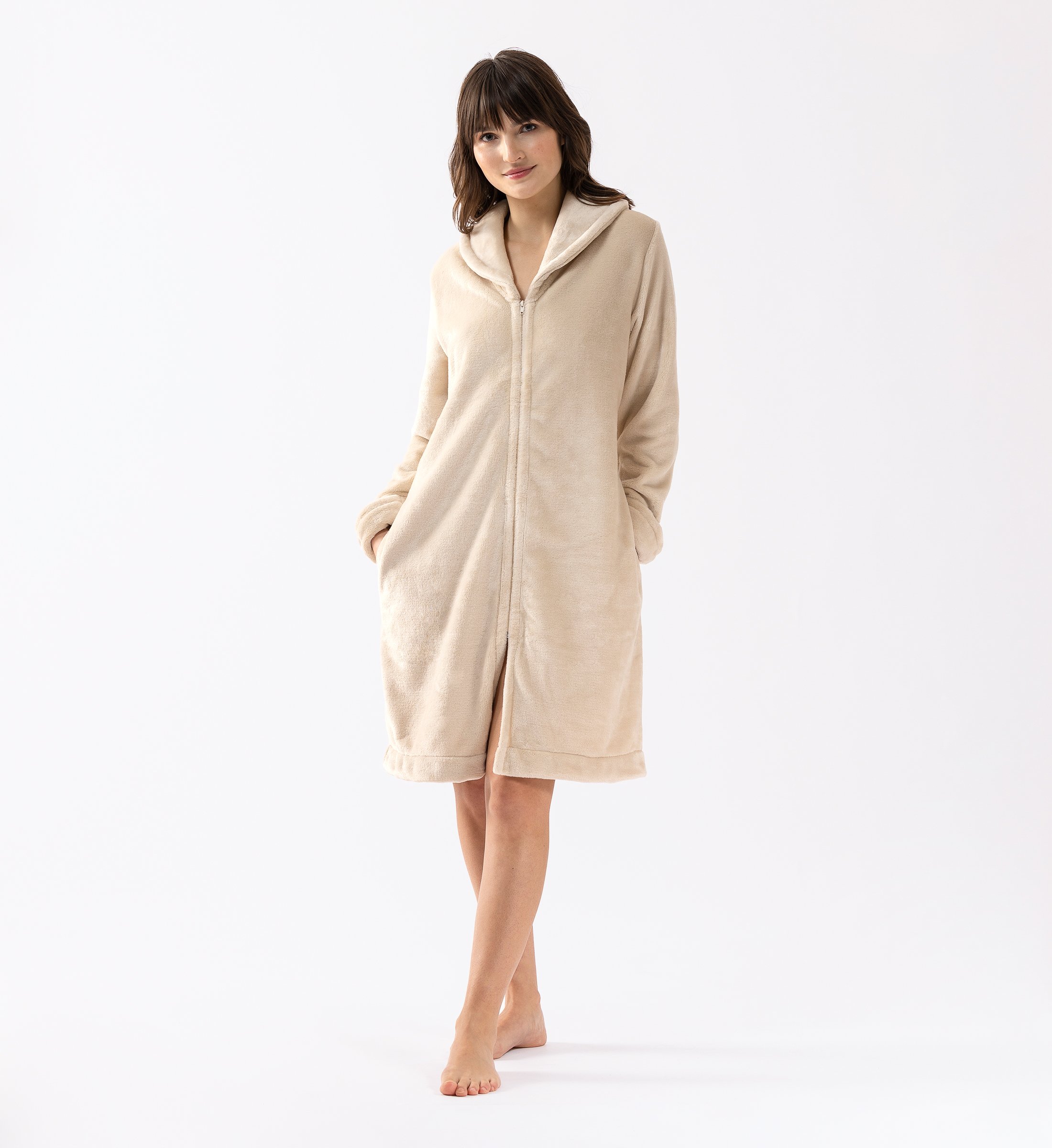 Robe de chambre zipée en peluche flanelle ESSENTIEL H56B, LE CHAT