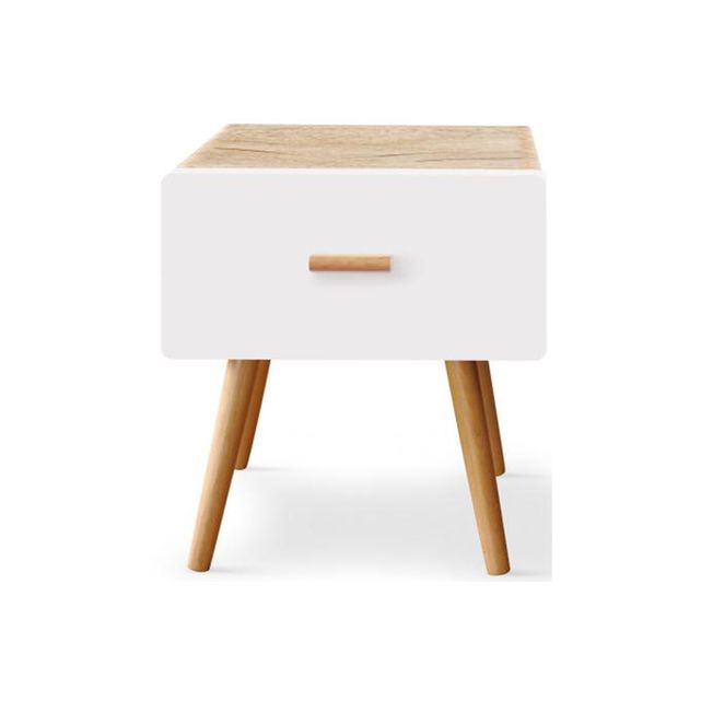table de chevet blanche et bois rumia