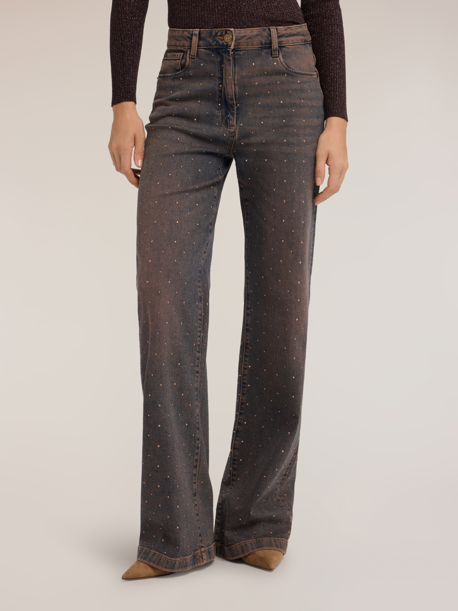 Jean coupe large avec applications de strass, MOTIVI