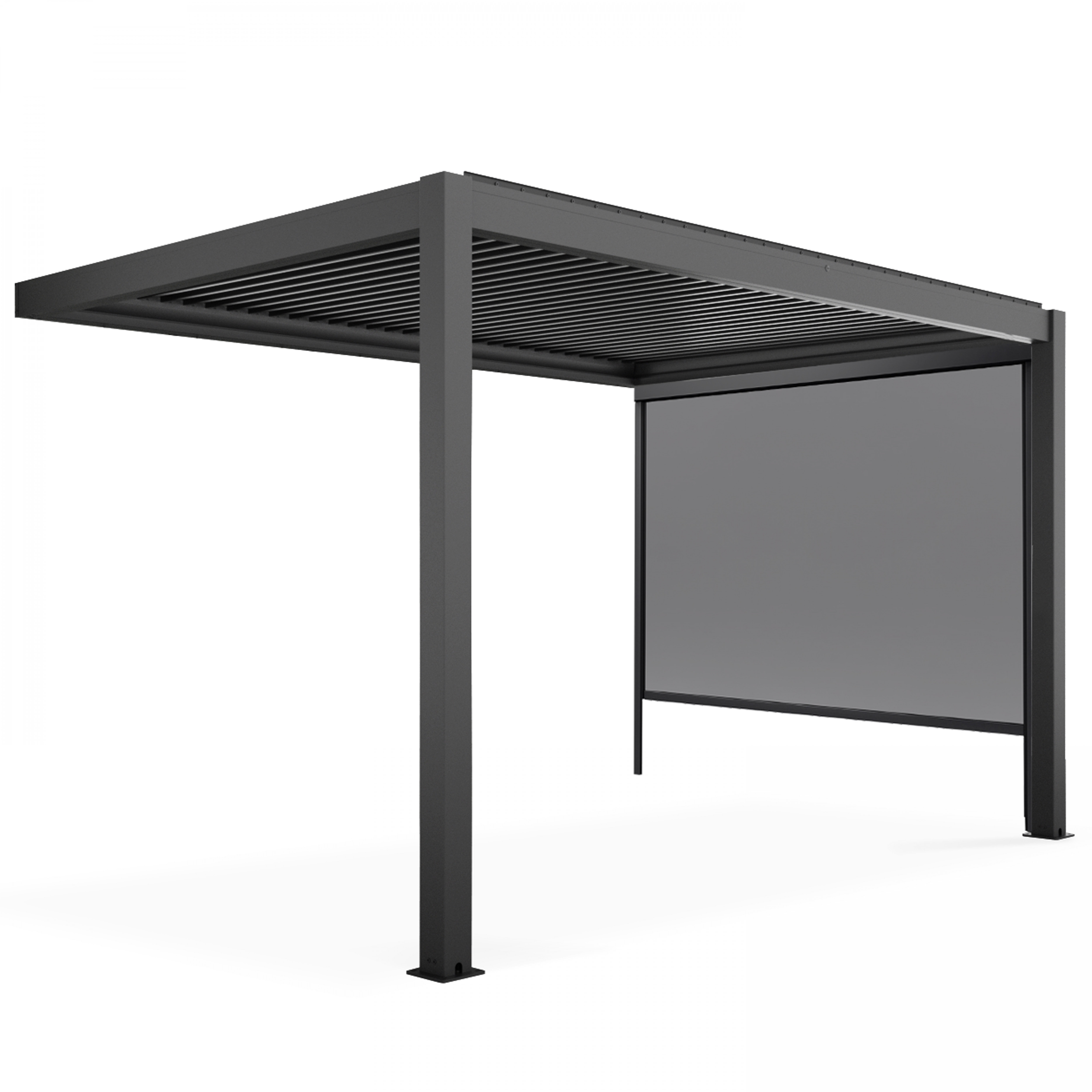 Pergola bioclimatique adossée 3x4m et 1 Store 2,66 x 2,34 m, OVIALA