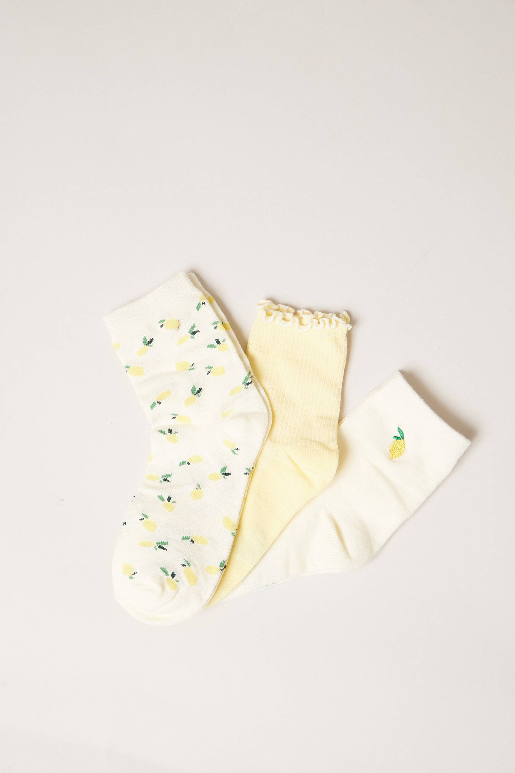 Lot de 3 paires de chaussettes femme en coton motif citron LIMONE, DEELUXE