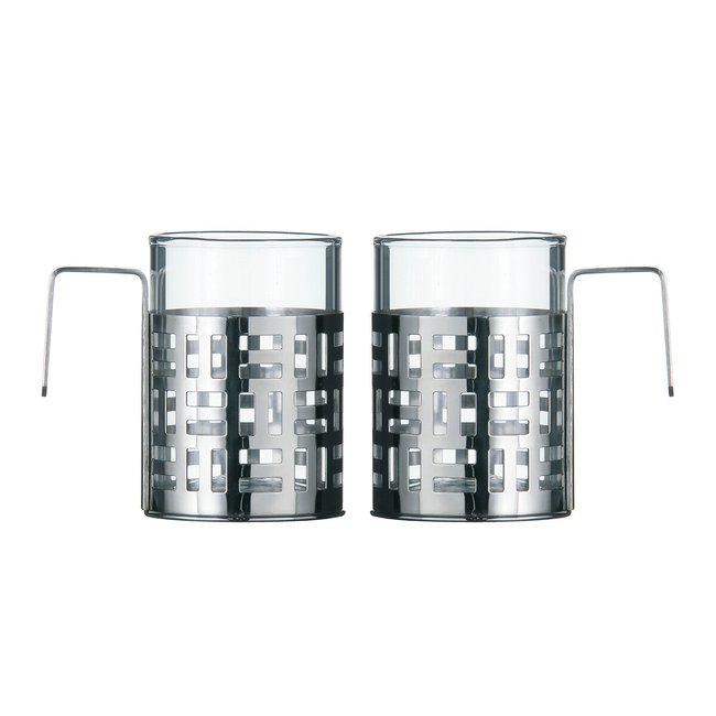 Set of 2 Nairobi Chrome/Glass Coffee Mugs, silver-coloured, SO'HOME