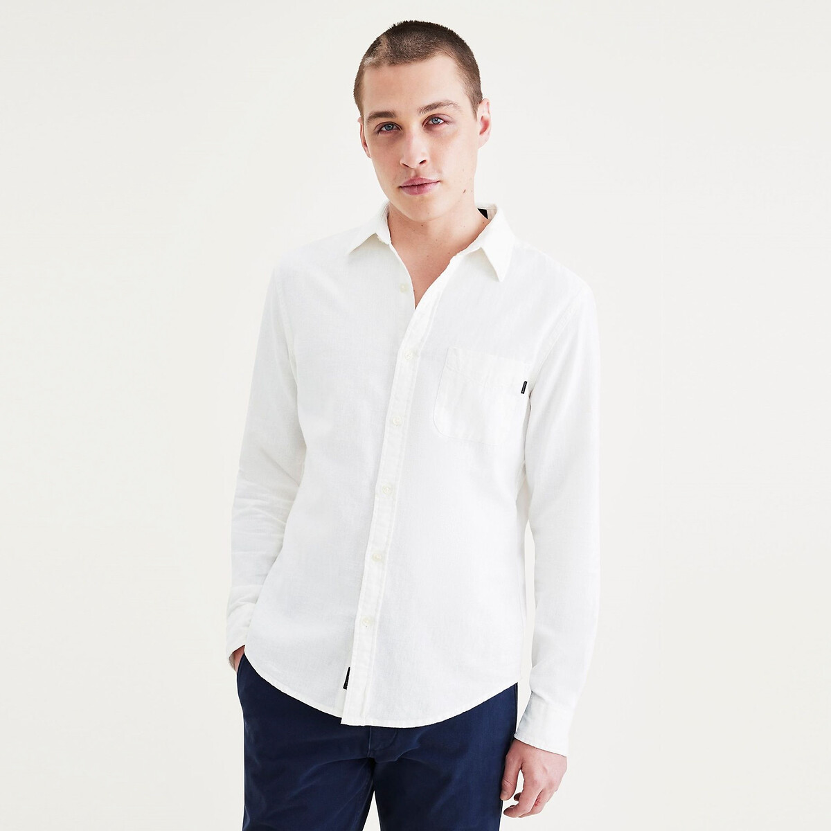 Image of Linen/Cotton Slim Shirt with Breast Pocket