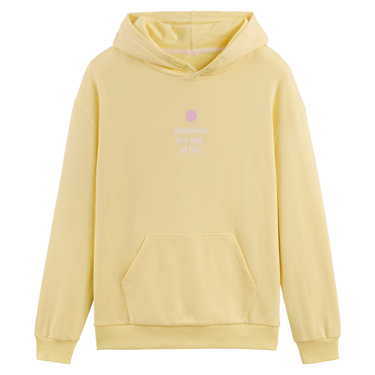 Sudadera oversize con mensaje y forro polar amarillo pastel La