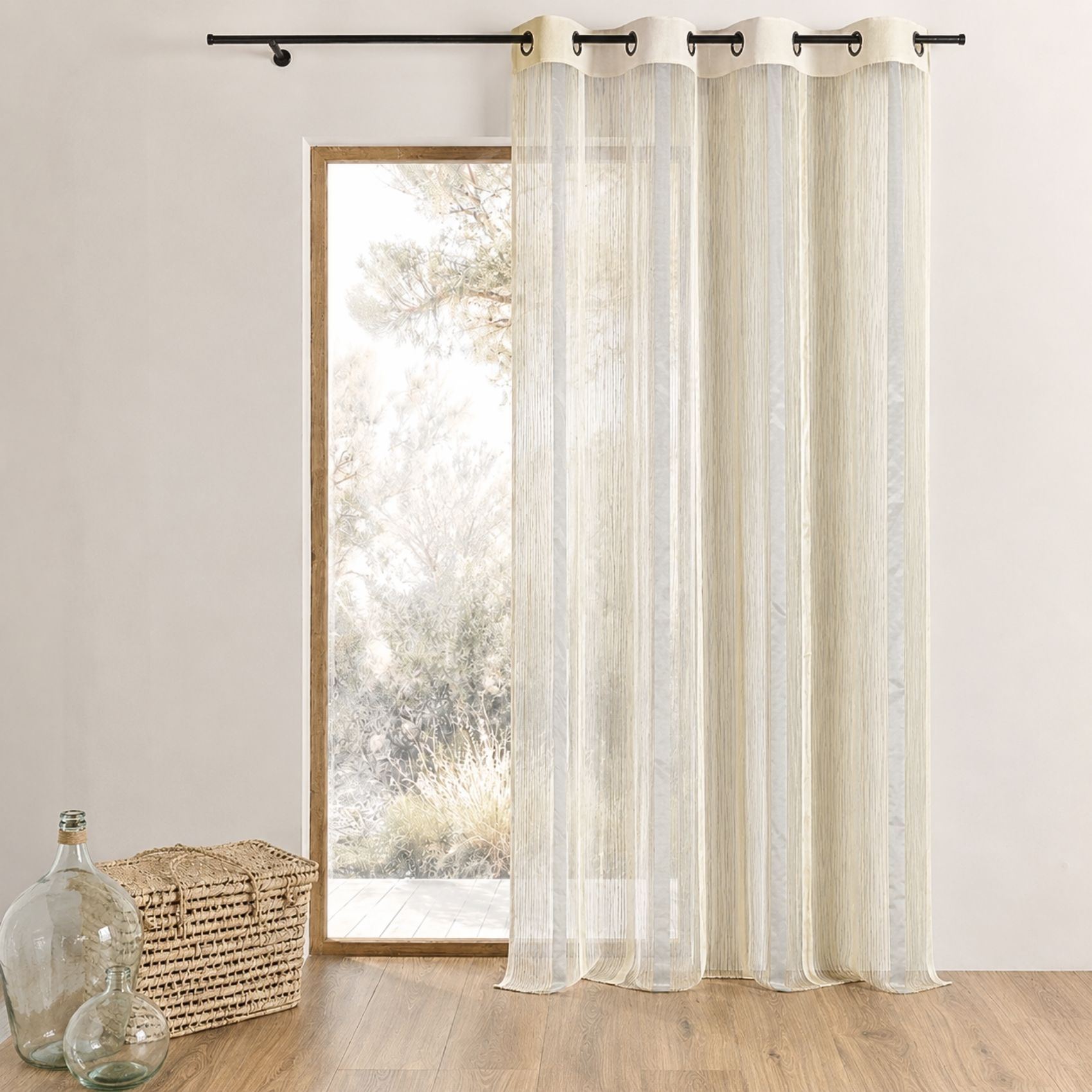 Voilage organza à rayures verticales et parement, HOME MAISON