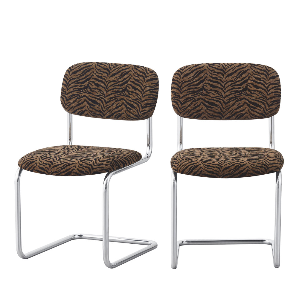 Lot de 2 chaises imprimé tigre pieds chrome- MARCEL, DRAWER