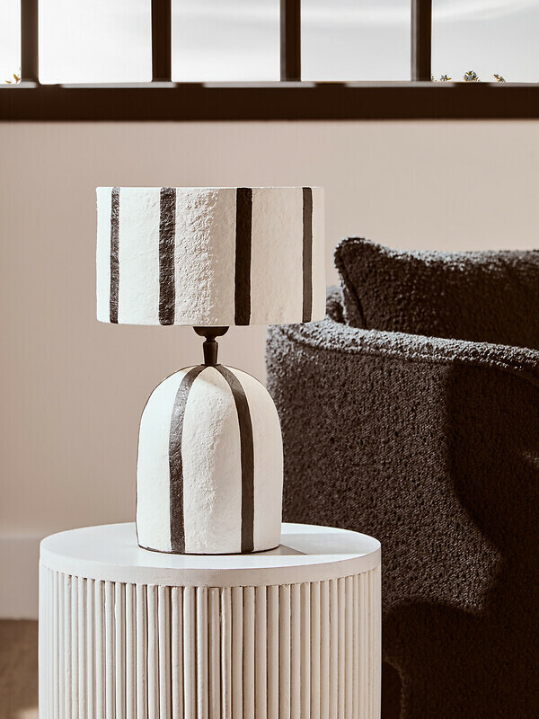 34cm Conway Striped Papier Mache Style Table Lamp, ÉDITÉ