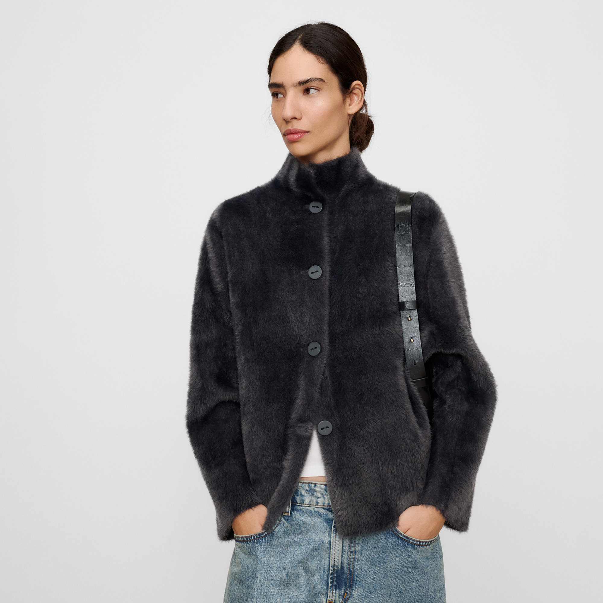 Veste imitation fourrure à col montant, ADOLFO DOMINGUEZ