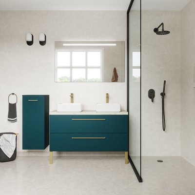 Meuble salle de bain 2 vasques posées 120cm 2 tiroirs - GLASGOW HOMIFAB
