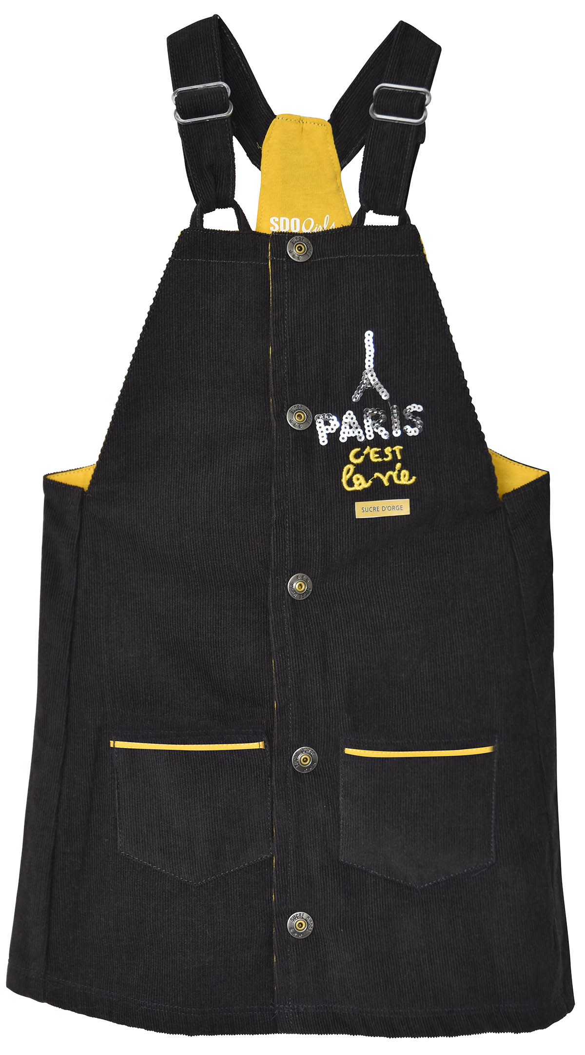 Robe salopette velours fille anthracite, SUCRE D'ORGE